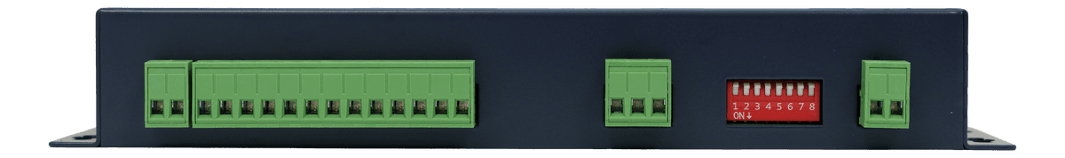 LLD-ModbusIO-01 外殼接線端面 I/O 標註（電源／RS-485／15V DC）遠端 I/O 控制器